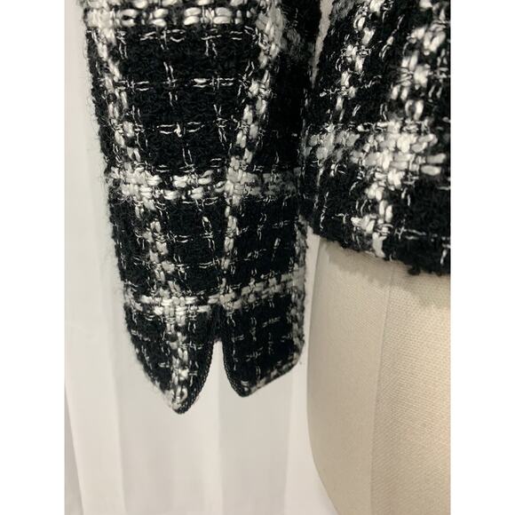 Jones New York Signature Tweed Woven Jacket Black White Plaid Petite 2 Preppy - Picture 7 of 15